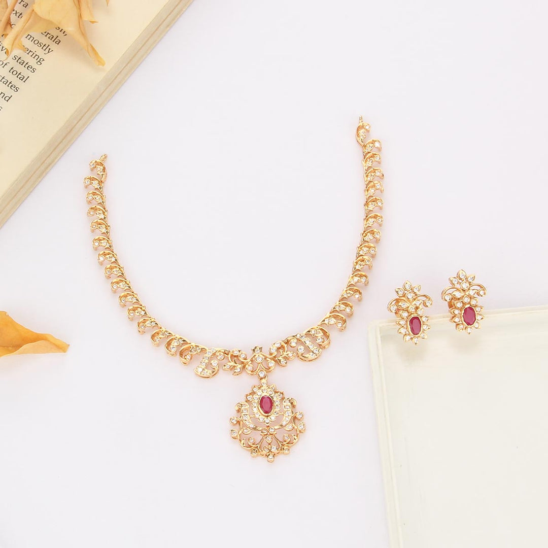 92.5 Silver 24kt Gold Plated, Dazzling Short Necklace Set | SHOBITAM
