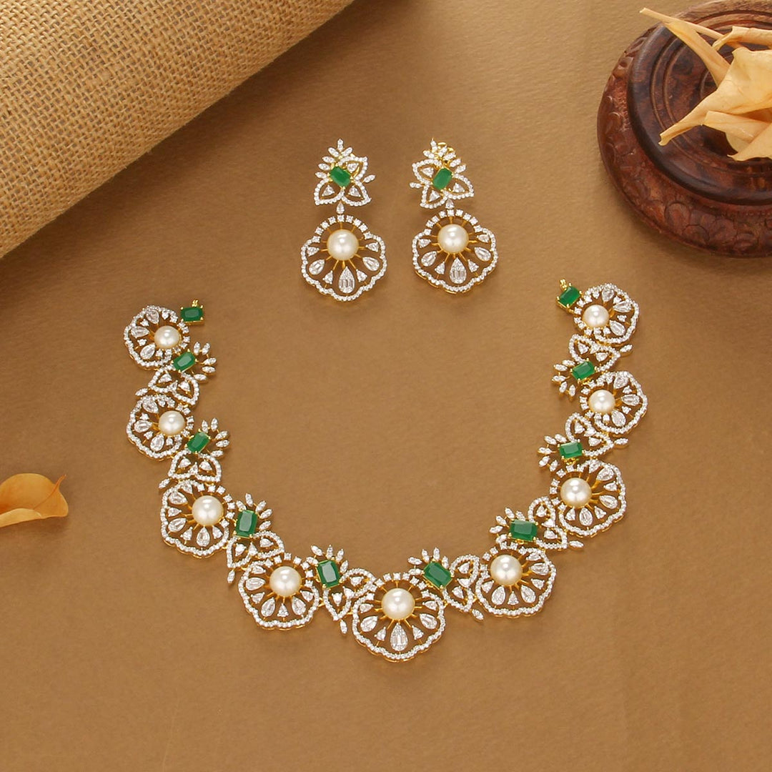92.5 silver Asmika Short Necklace Set | SHOBITAM