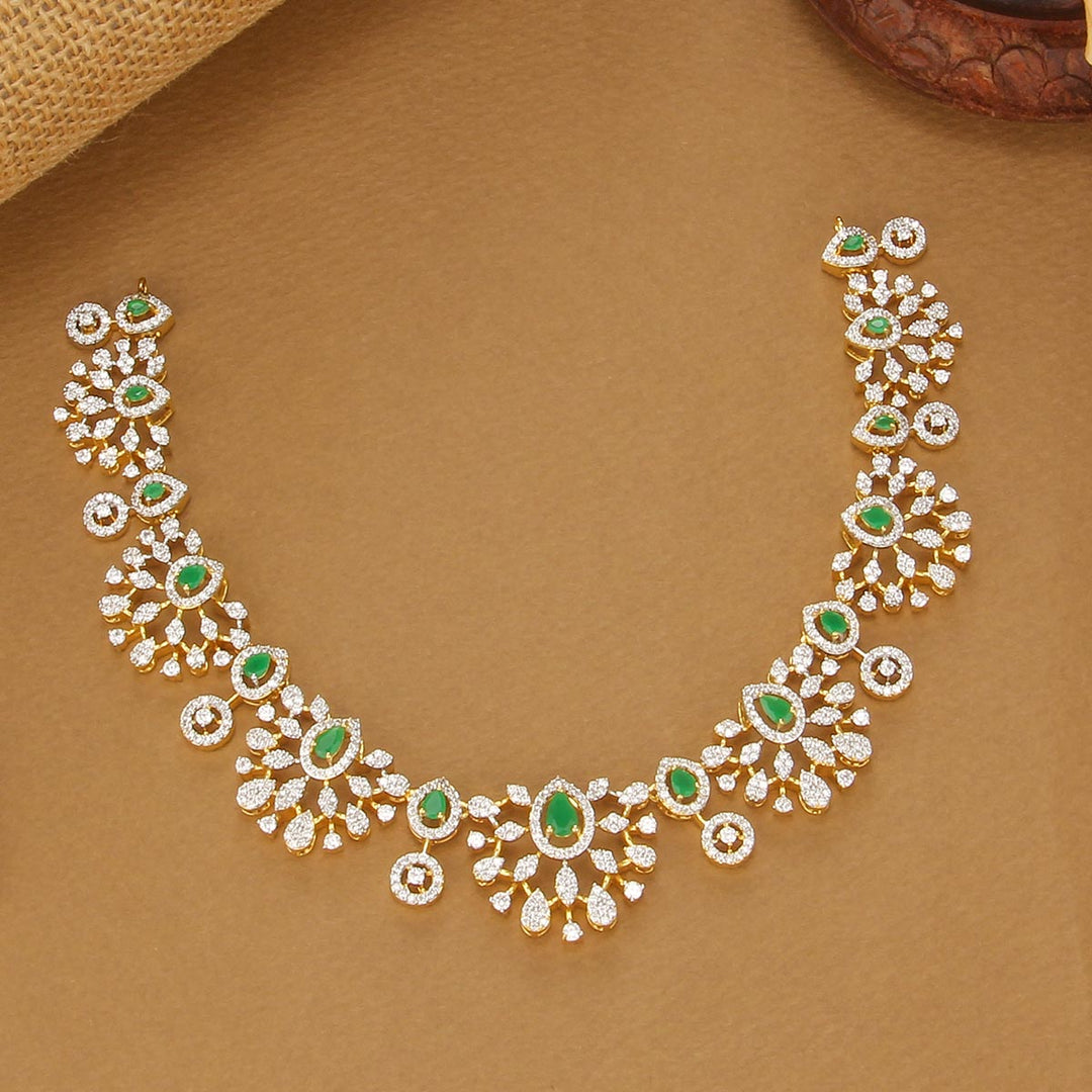 9.25 silver Prisha Diamond Design Short Necklace | SHOBITAM