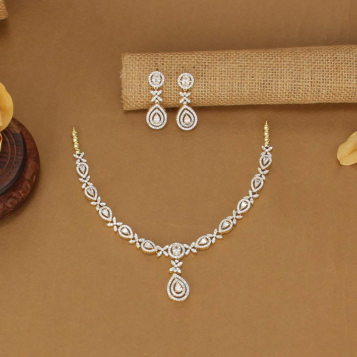 92.5 Silver, Trendy Charm Short Necklace Set