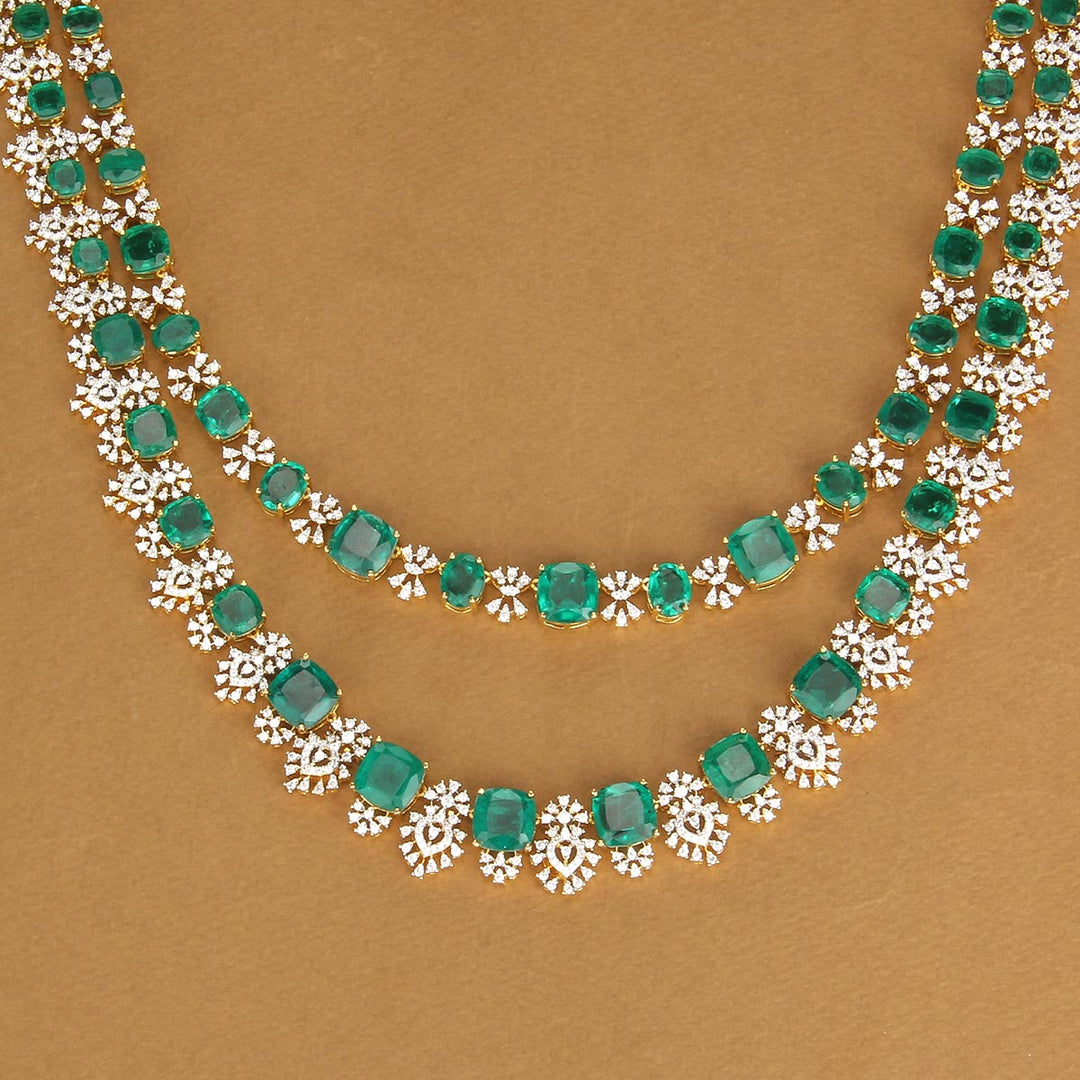 Pure 92.5 Silver, Gold Plated Tanusha Avikam Long Necklace Set | SHOBITAM