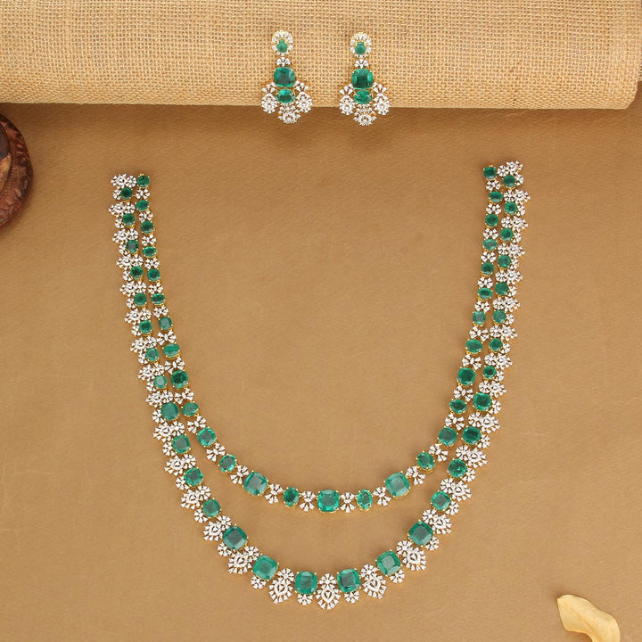 Pure 92.5 Silver, Gold Plated Tanusha Avikam Long Necklace Set | SHOBITAM