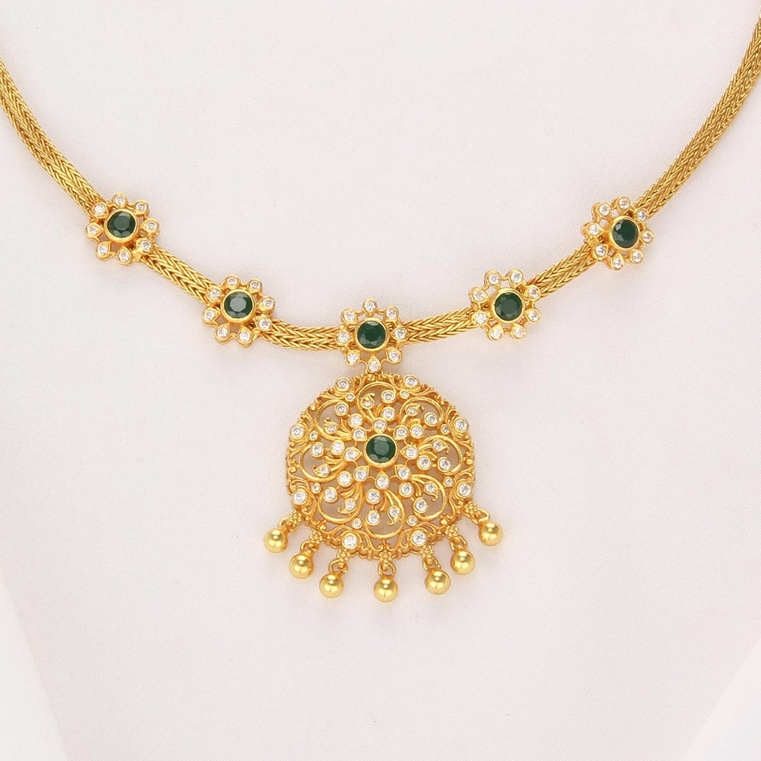 Pure 92.5 Silver, 24kt Gold Plated Preethika Attigai Necklace | SHOBITAM