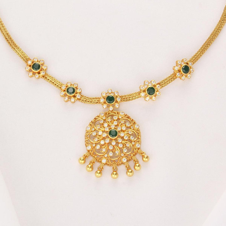 Pure 92.5 Silver, 24kt Gold Plated Preethika Attigai Necklace | SHOBITAM