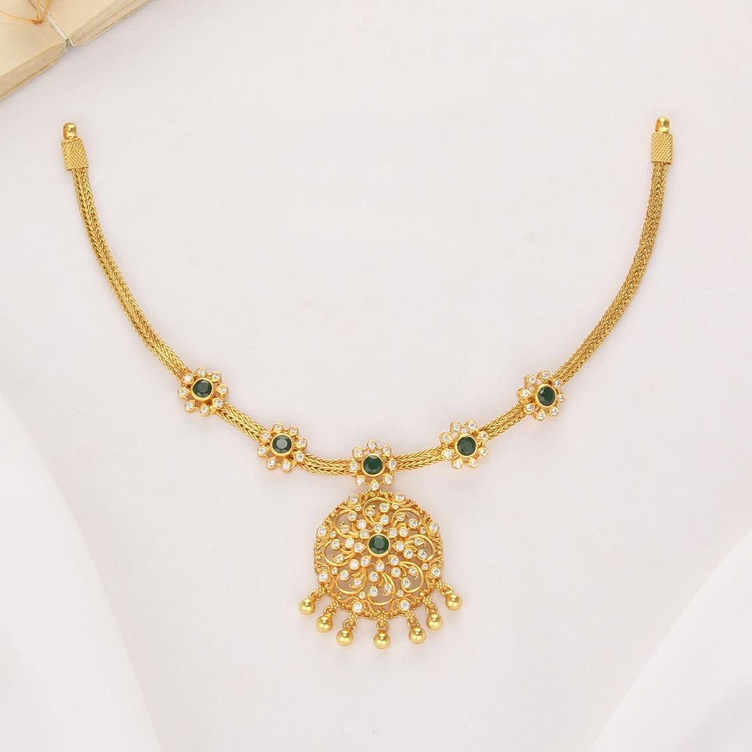 Pure 92.5 Silver, 24kt Gold Plated Preethika Attigai Necklace | SHOBITAM