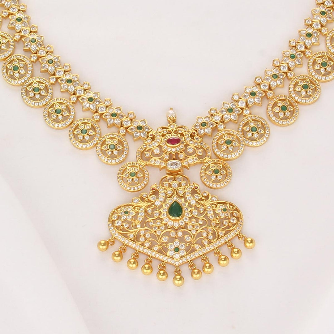 92.5 Silver 24 Kt Gold Plated Raziya Stone Long Necklace | SHOBITAM