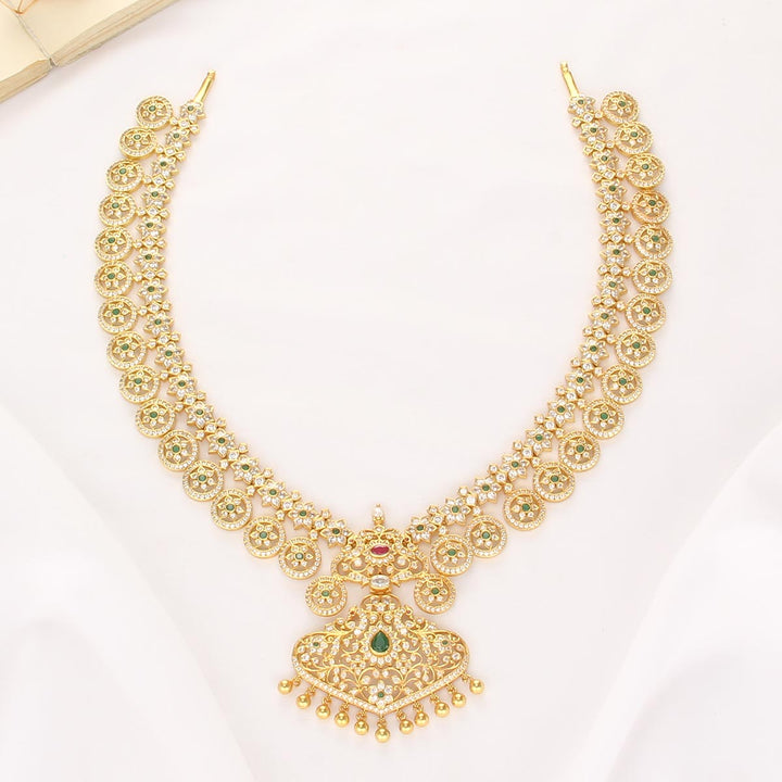 92.5 Silver 24 Kt Gold Plated Raziya Stone Long Necklace | SHOBITAM