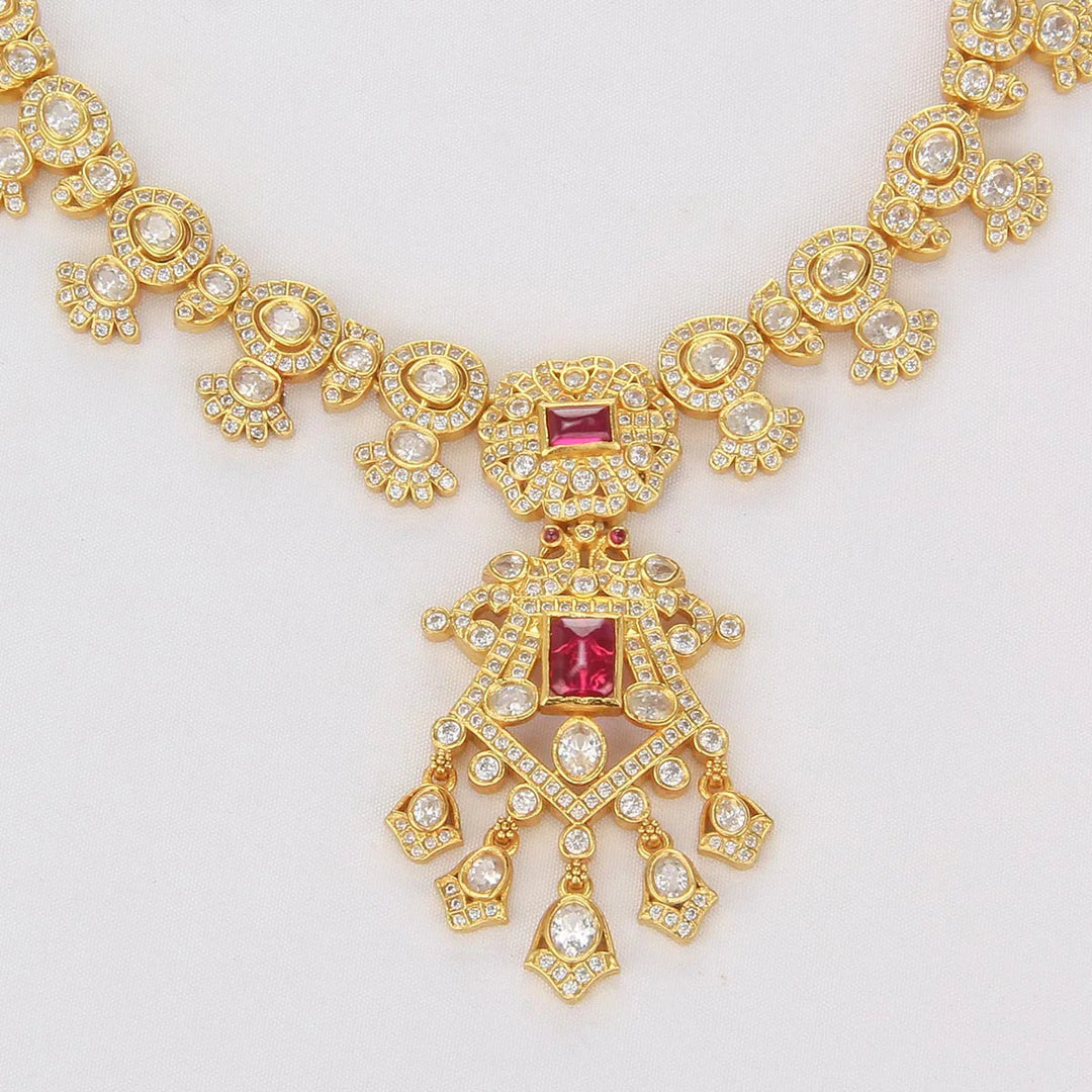 92.5 Silver, 24kt Gold Plated Ashritha Stone Short Necklace