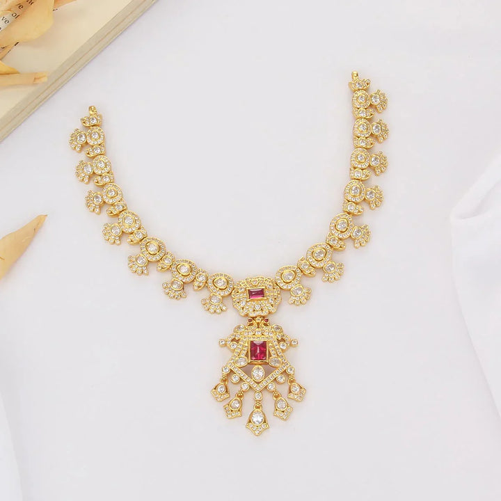 92.5 Silver, 24kt Gold Plated Ashritha Stone Short Necklace