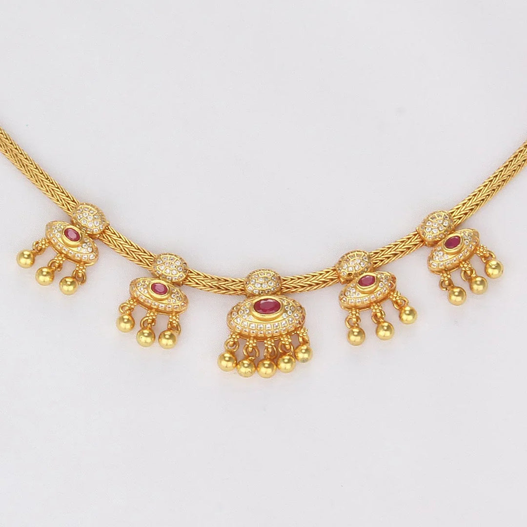 92.5 Silver, 24kt Gold Plated Dazzura Stone Short Necklace