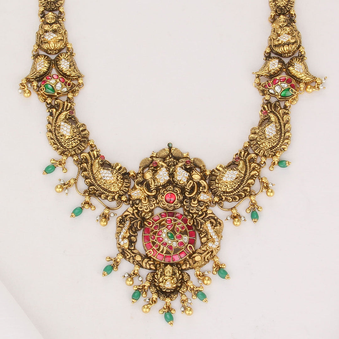 Pure 92.5 Silver, 24kt Gold Plated Heritage Charm Nagas Long Necklace | SHOBITAM