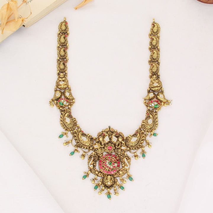 Pure 92.5 Silver, 24kt Gold Plated Heritage Charm Nagas Long Necklace | SHOBITAM