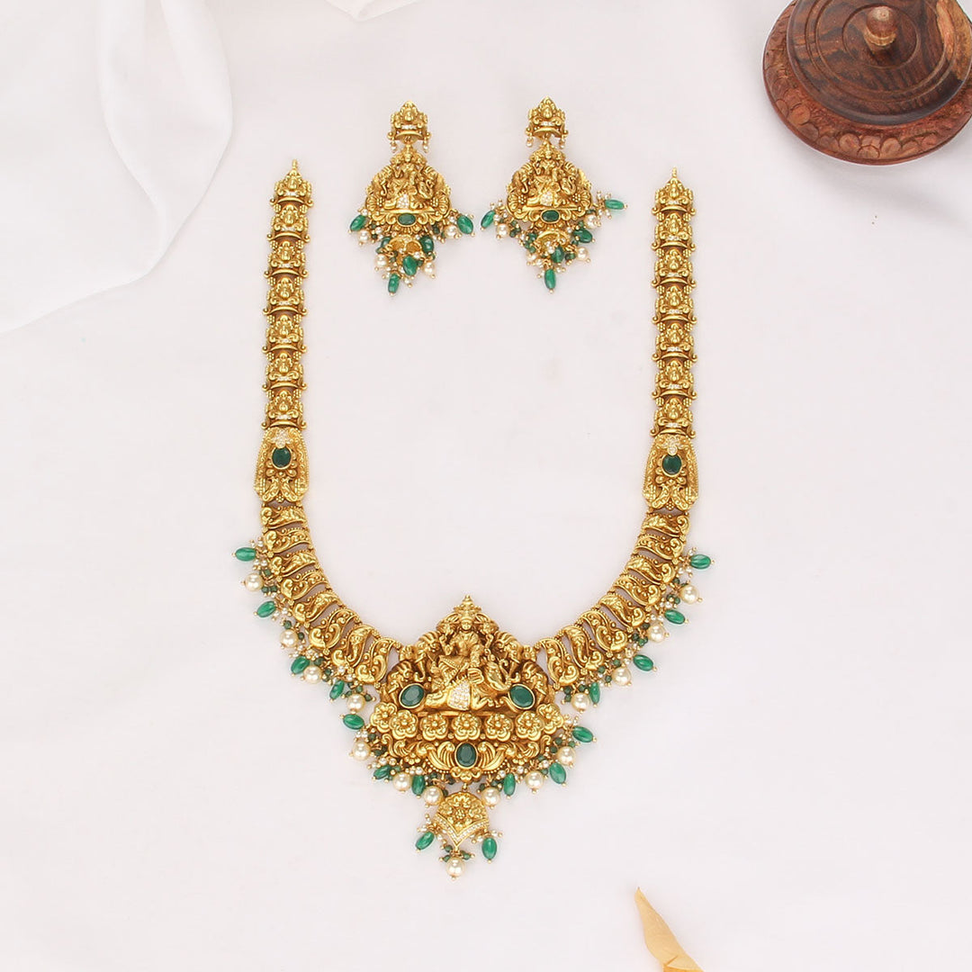 Pure 92.5 Silver, 24kt Gold Plated Aadhina Nagas Long Necklace Set | SHOBITAM