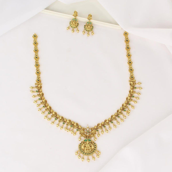 92.5 Silver, Gold Plated, Nihari Long Necklace Set | SHOBITAM