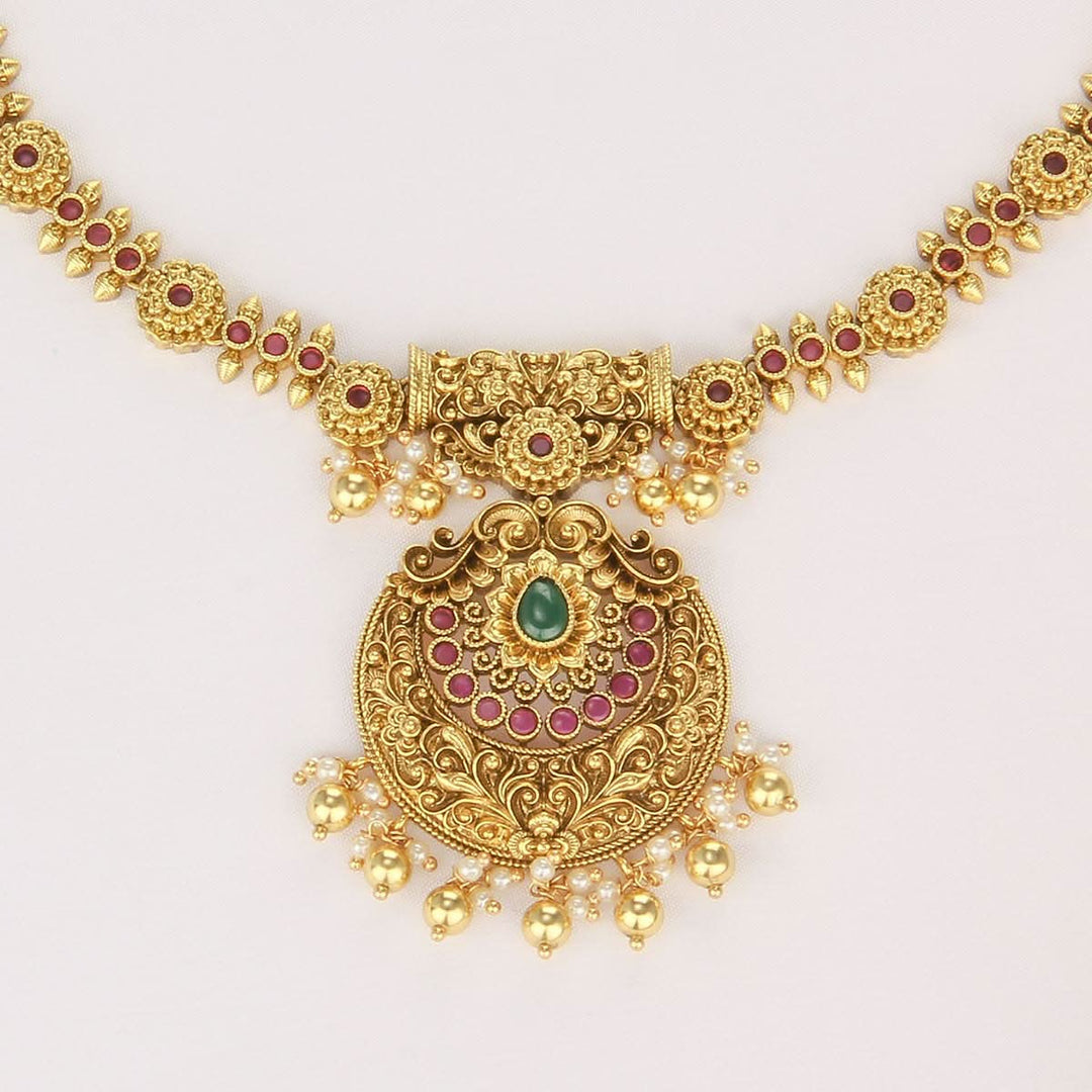 Pure 92.5 Silver, 24kt Gold Plated Prashikha Short Necklace Set | SHOBITAM