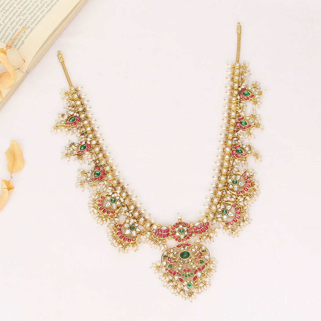 92.5 Silver Nishanthi Kundan Long Necklace | SHOBITAM