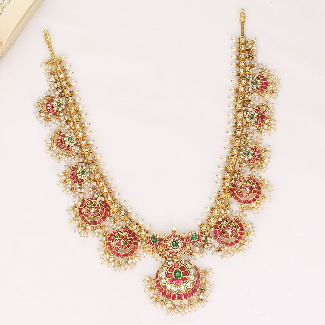 92.5 Silver, 24kt gold-plated Fabulous Kundan Long Necklace | SHOBITAM