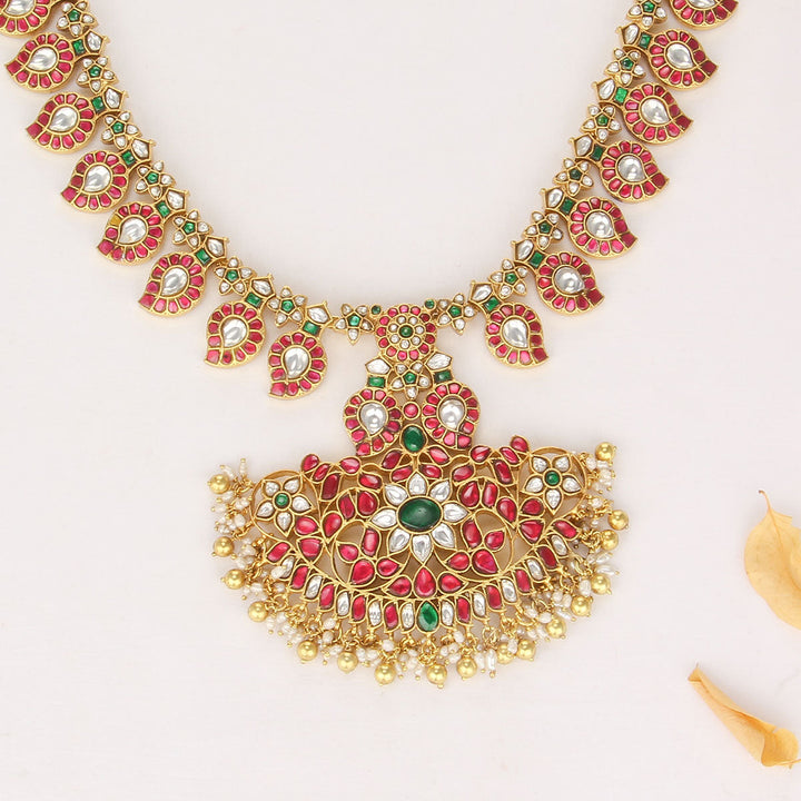 92.5 Silver, 24kt gold-plated Shinning Kundan Long Necklace | SHOBITAM