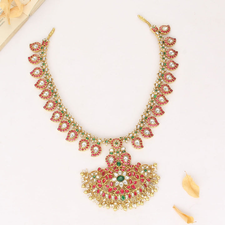 92.5 Silver, 24kt gold-plated Shinning Kundan Long Necklace | SHOBITAM