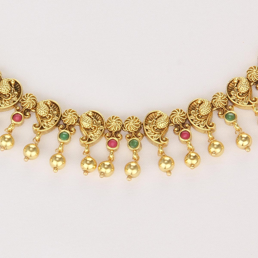 Pure 92.5 Silver, 24kt Gold Plated Dhashikha Short Necklace Set | SHOBITAM