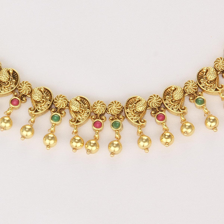 Pure 92.5 Silver, 24kt Gold Plated Dhashikha Short Necklace Set | SHOBITAM