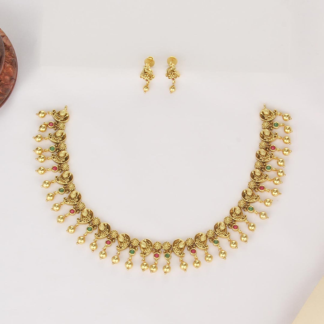 Pure 92.5 Silver, 24kt Gold Plated Dhashikha Short Necklace Set | SHOBITAM