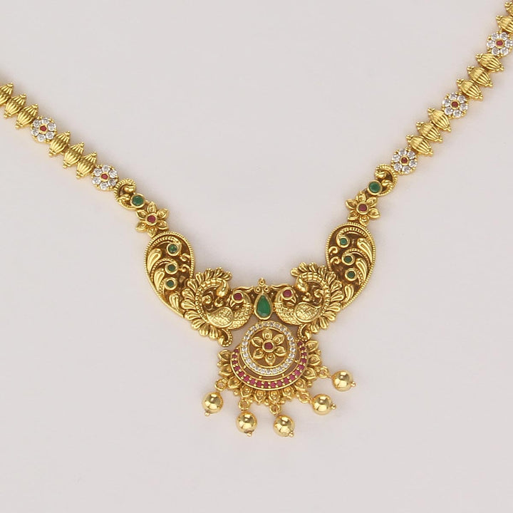 92.5 Silver Gold Plated, Yazhikha Long Necklace Set | SHOBITAM