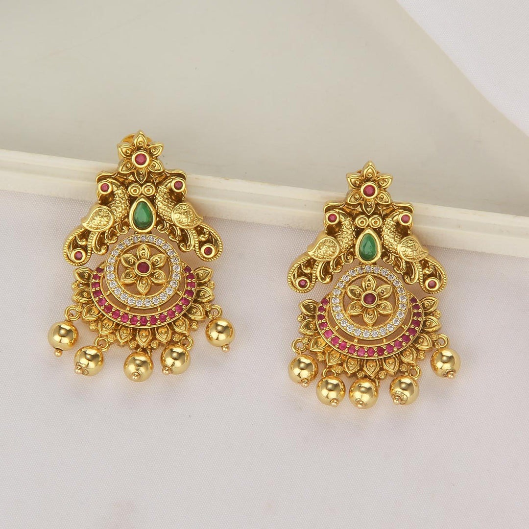 92.5 Silver Gold Plated, Yazhikha Long Necklace Set | SHOBITAM