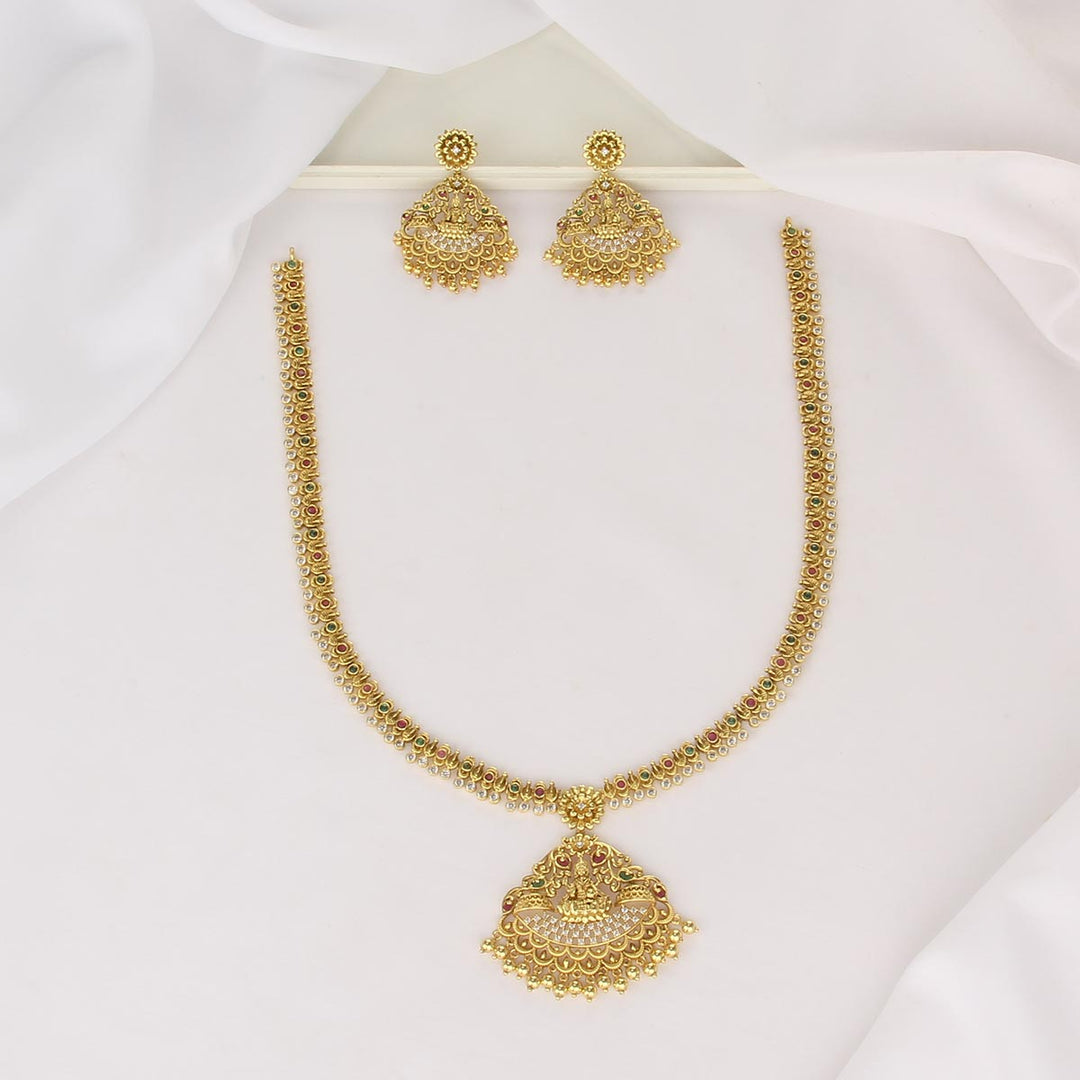 Pure 92.5 Silver, 24kt Gold Plated Charming Long Necklace Set | SHOBITAM