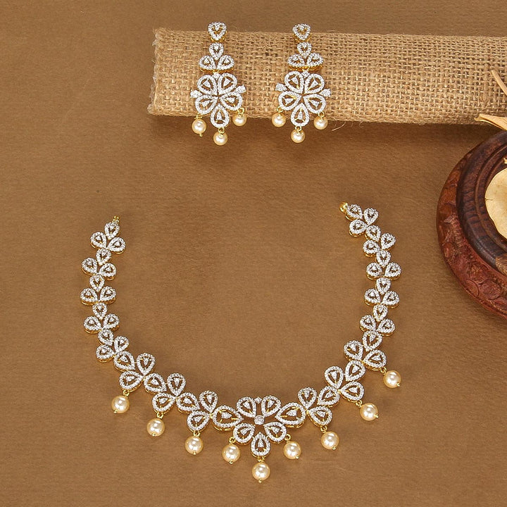 Pure 92.5 Silver Janisha Avikam Short Necklace Set | SHOBITAM