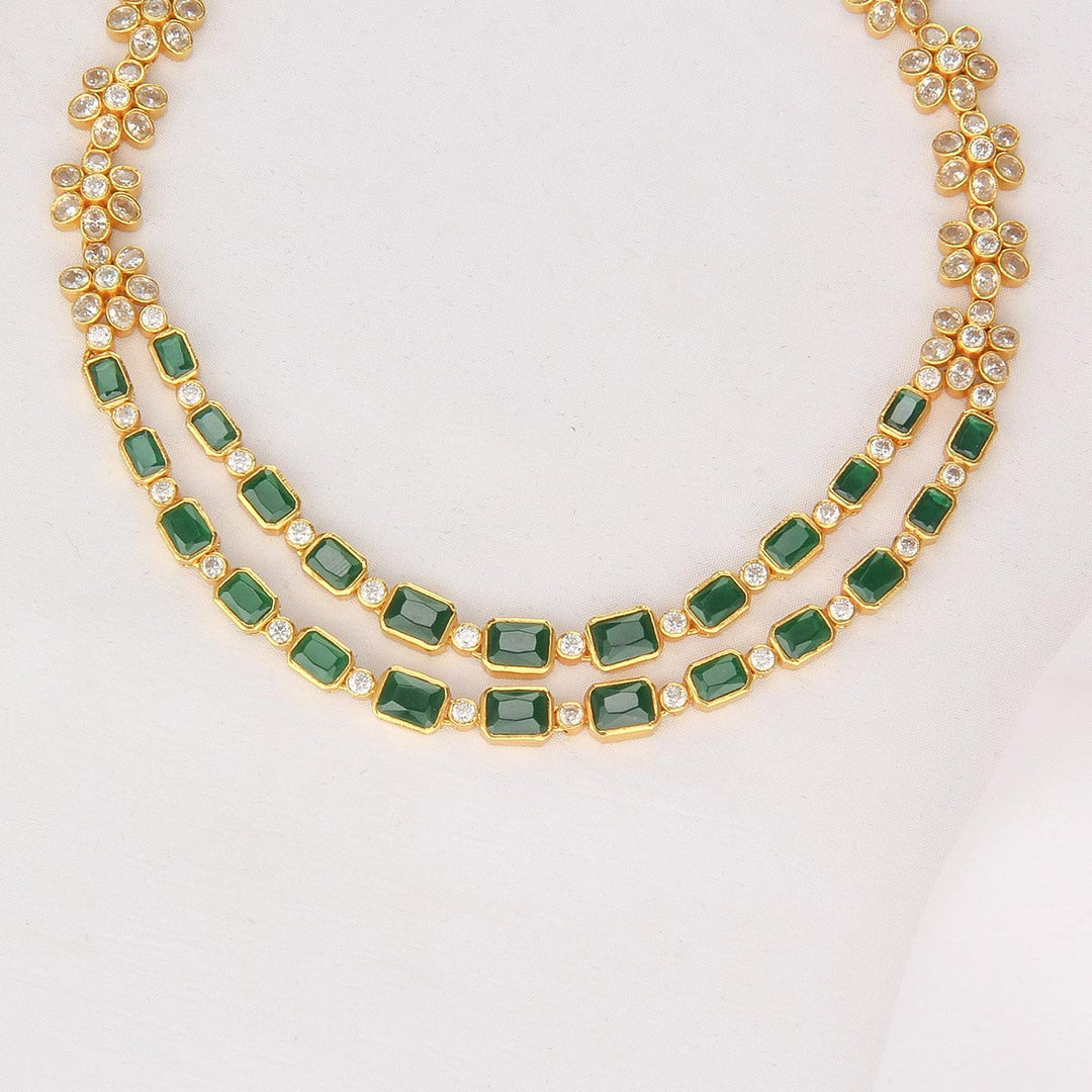 Pure 92.5 Silver, 24kt Gold Plated Varnitha Stone Short Necklace