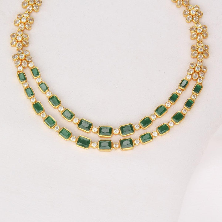 Pure 92.5 Silver, 24kt Gold Plated Varnitha Stone Short Necklace