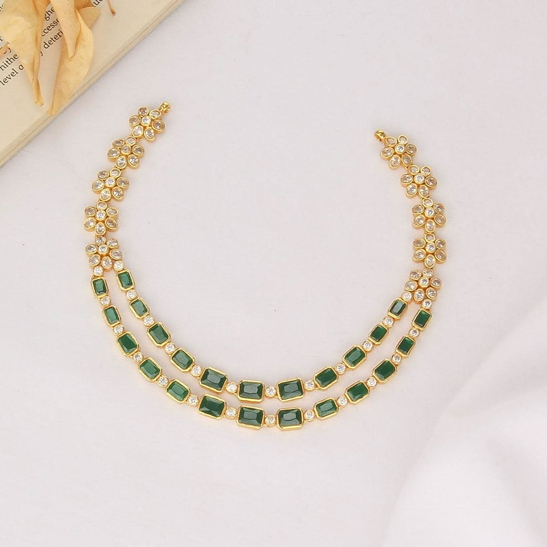 Pure 92.5 Silver, 24kt Gold Plated Varnitha Stone Short Necklace