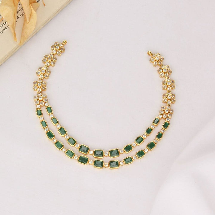 Pure 92.5 Silver, 24kt Gold Plated Varnitha Stone Short Necklace