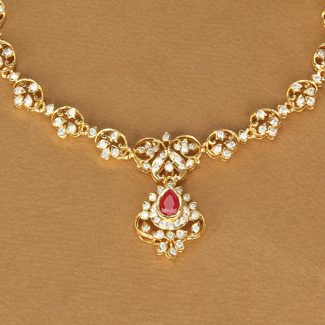 92.5 Silver 24 Kt Gold Plated Nivanikha Diamond Design Short Necklace | SHOBITAM