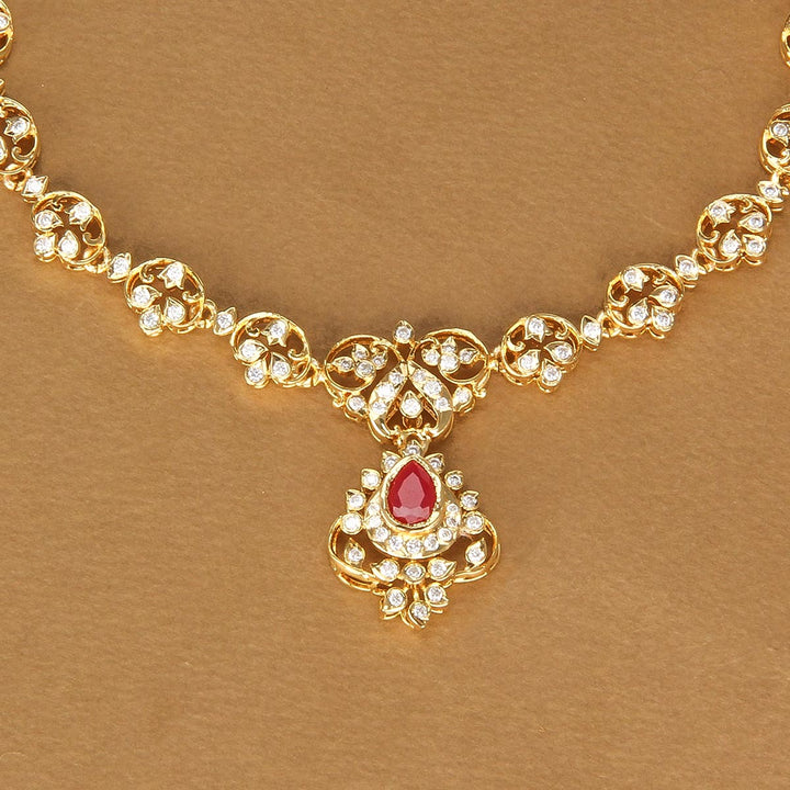 92.5 Silver 24 Kt Gold Plated Nivanikha Diamond Design Short Necklace | SHOBITAM