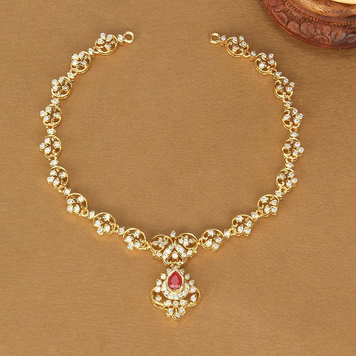 92.5 Silver 24 Kt Gold Plated Nivanikha Diamond Design Short Necklace | SHOBITAM