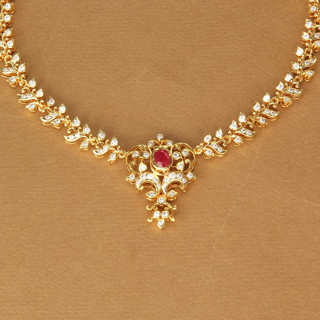 92.5 Silver Gold Plated, Sahara Diamond Design Short Necklace | SHOBITAM