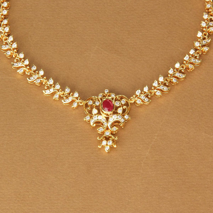 92.5 Silver Gold Plated, Sahara Diamond Design Short Necklace | SHOBITAM