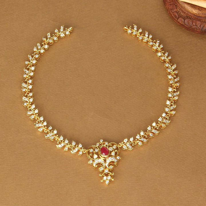 92.5 Silver Gold Plated, Sahara Diamond Design Short Necklace | SHOBITAM