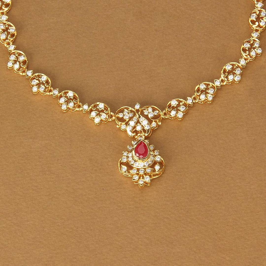 92.5 Silver, Gold Plated ,Sharika Diamond Design Short Necklace | SHOBITAM