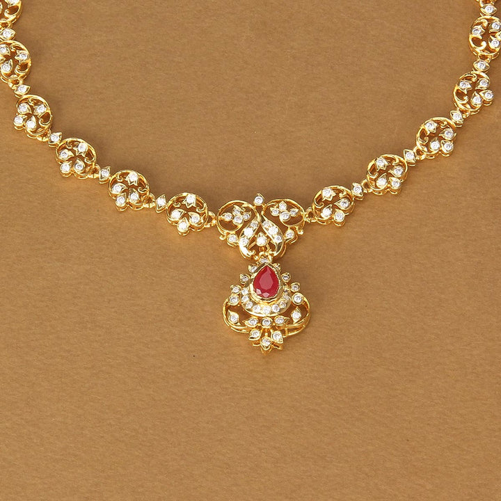 92.5 Silver, Gold Plated ,Sharika Diamond Design Short Necklace | SHOBITAM