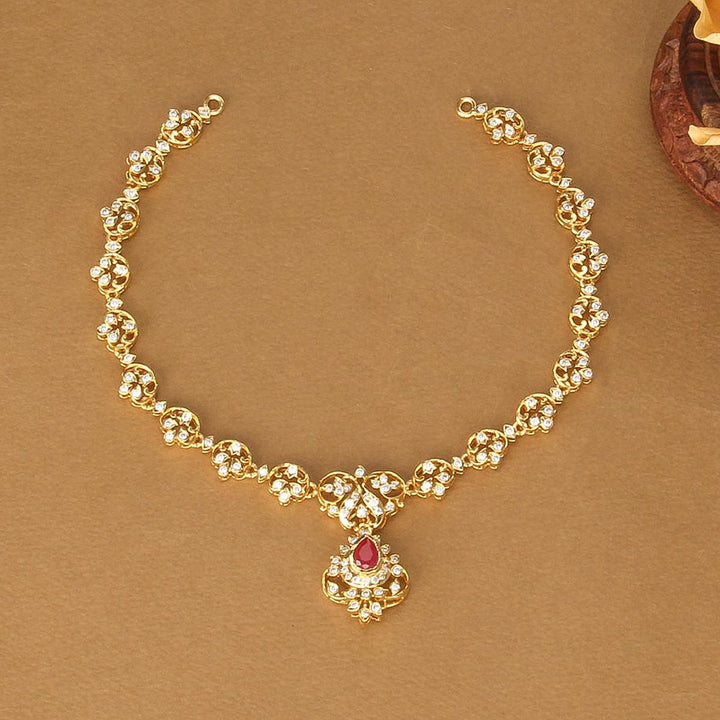 92.5 Silver, Gold Plated ,Sharika Diamond Design Short Necklace | SHOBITAM
