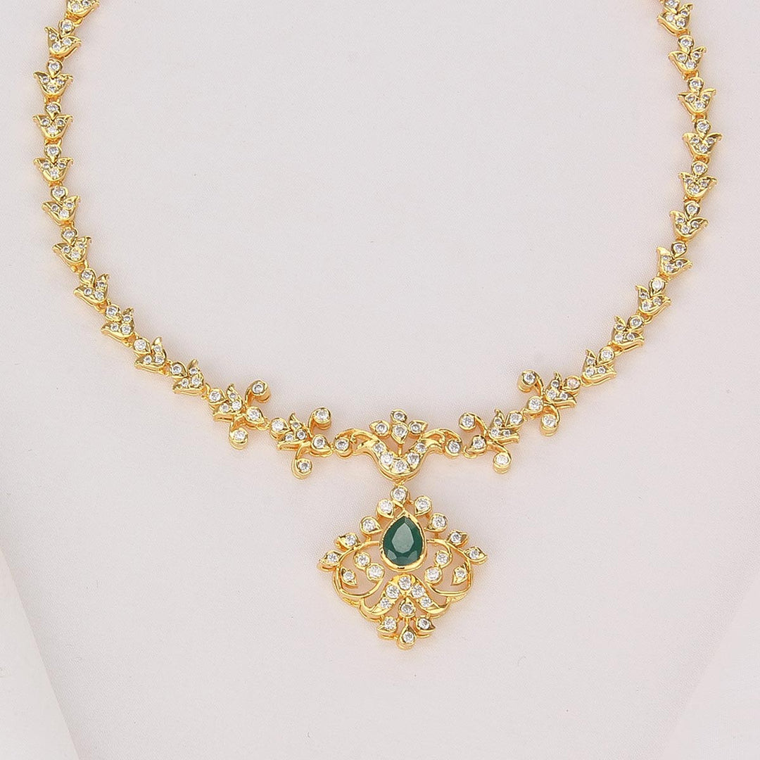 92.5 Silver, Gold Plated, Luxurious Diamond Design Short Necklace | SHOBITAM