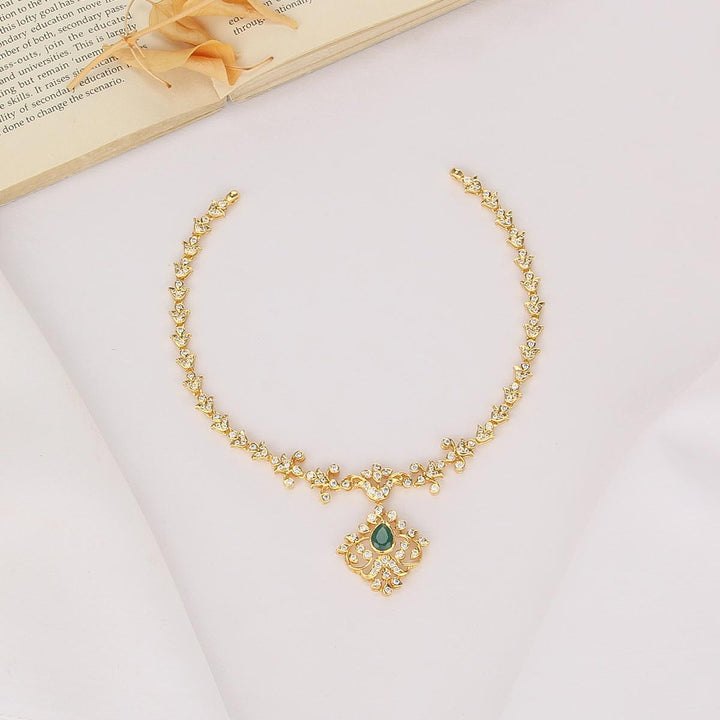 92.5 Silver, Gold Plated, Luxurious Diamond Design Short Necklace | SHOBITAM