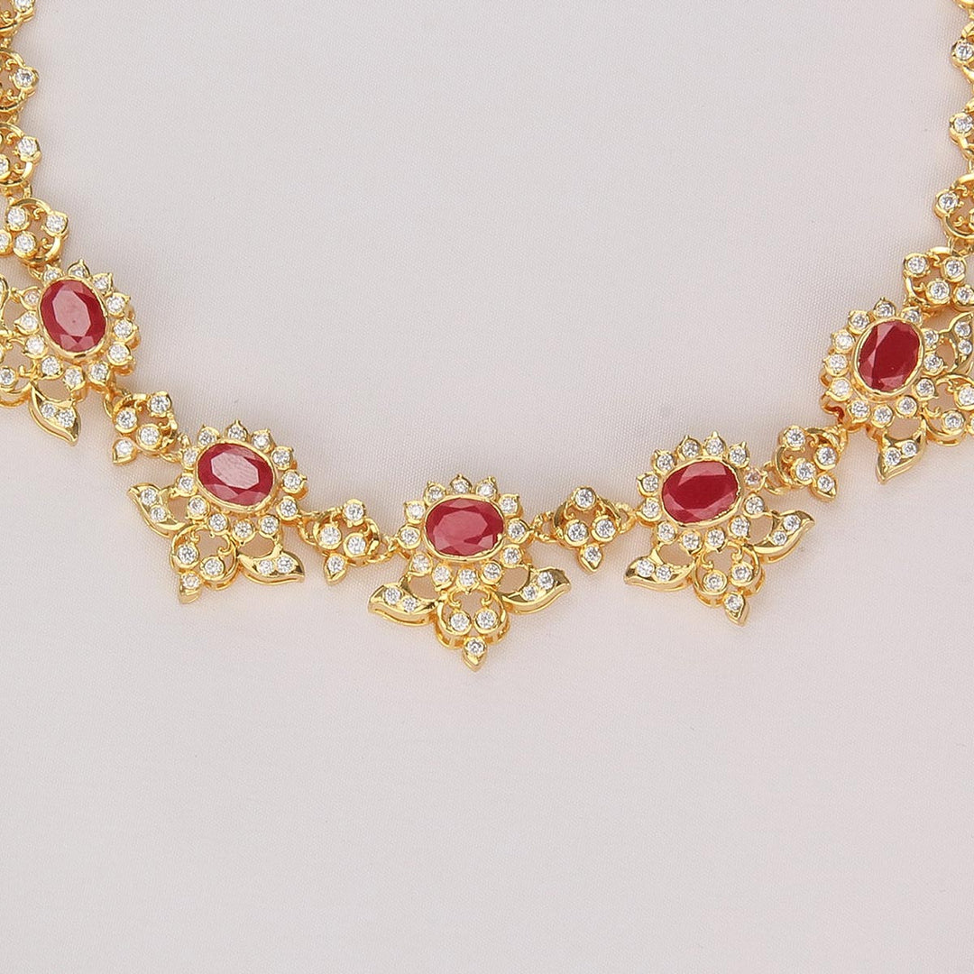 92.5 silver Glittering Diamond Design Short Necklace | SHOBITAM