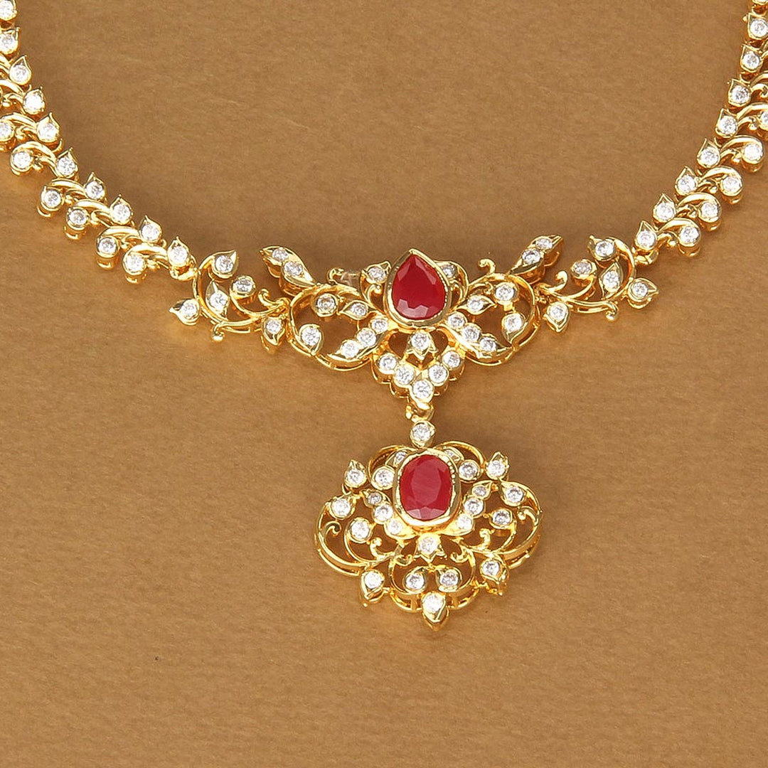 92.5 Sliver Aswika Diamond Design Short Necklace | SHOBITAM