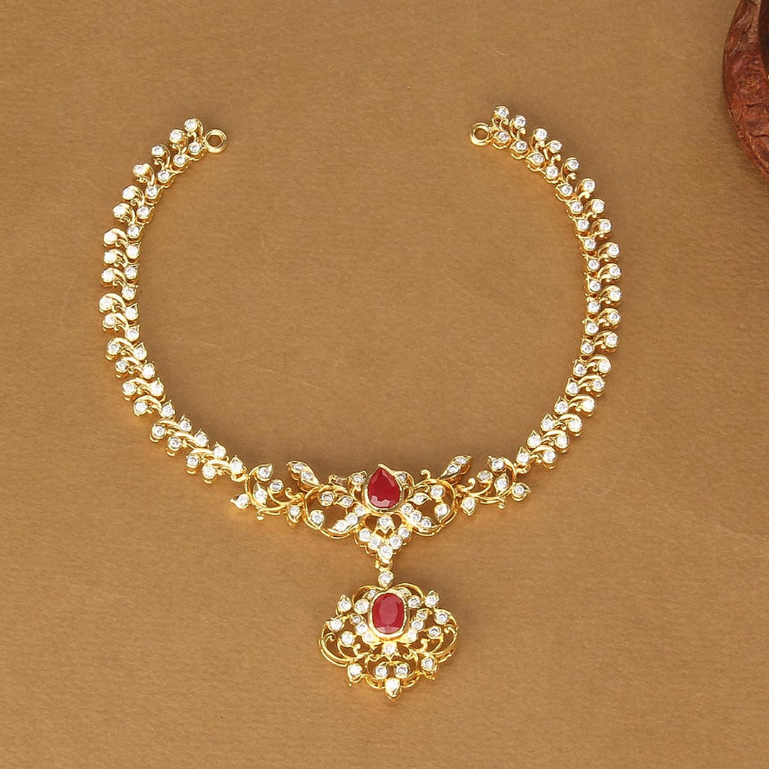 92.5 Sliver Aswika Diamond Design Short Necklace | SHOBITAM