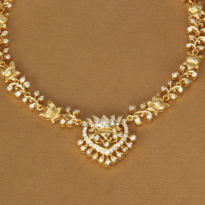 92.5 Silver, Gold Plated, Ziyan Diamond Design Short Necklace | SHOBITAM