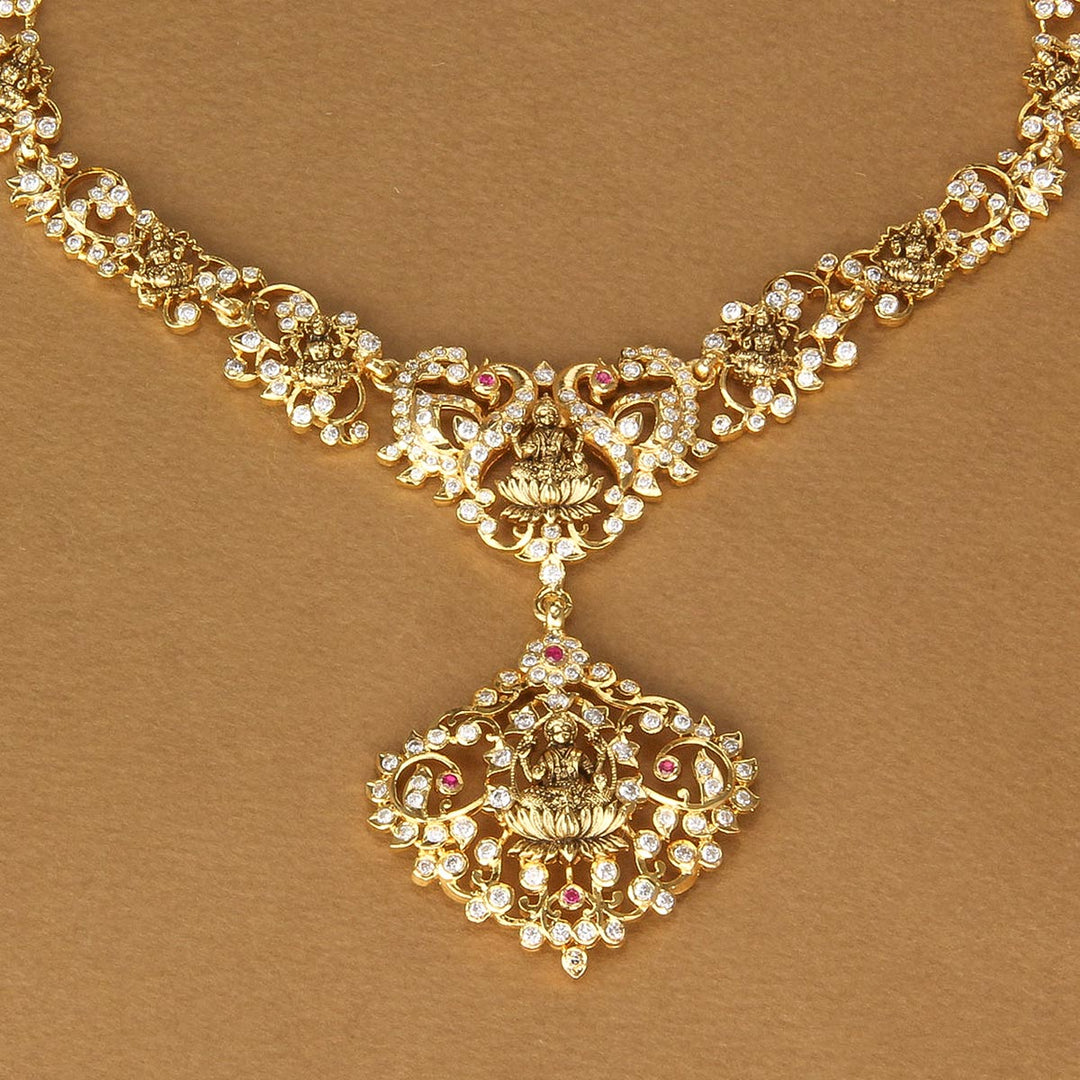 92.5 Silver Priya Diamond Design Short Necklace | SHOBITAM